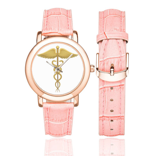 Gold Women's Rose Gold Leather Strap Watch (Model 201)