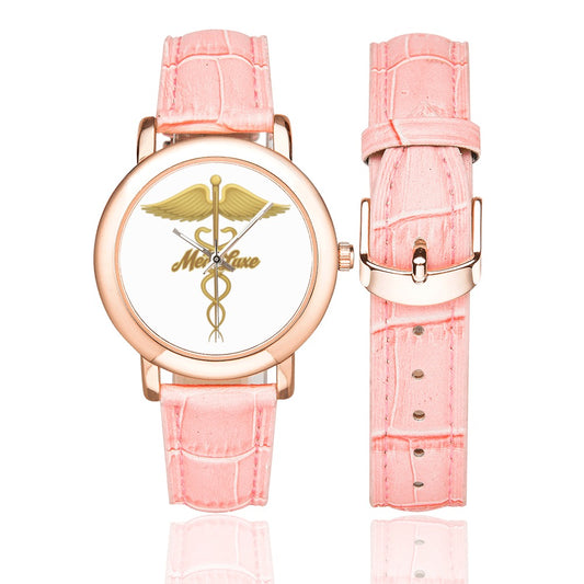 Med Luxe Gold Women's Rose Gold Leather Strap Watch (Model 201)
